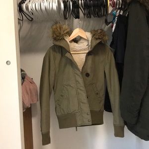 Uniqlo Green Faux Fur Hood Parka